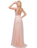 Mac Duggal Prom - Beaded Floral Blush Pink Ball Gown with Slit
