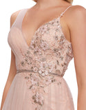Mac Duggal Prom - Beaded Floral Blush Pink Ball Gown with Slit