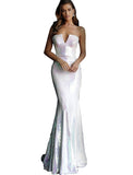 Jovani White Sequin Fitted Strapless Prom Dress