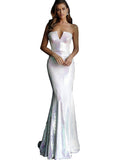 Jovani White Sequin Fitted Strapless Prom Dress