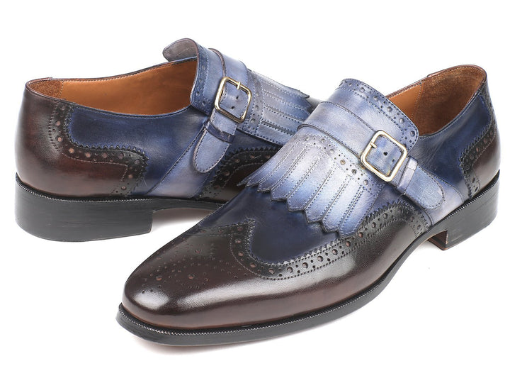 Paul Parkman Kiltie Monkstraps Blue & Brown Shoes (ID#52SL79) Size 11.5 D(M) US