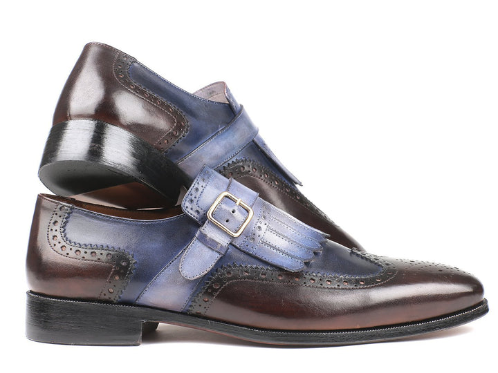 Paul Parkman Kiltie Monkstraps Blue & Brown Shoes (ID#52SL79) Size 6.5-7 D(M) US