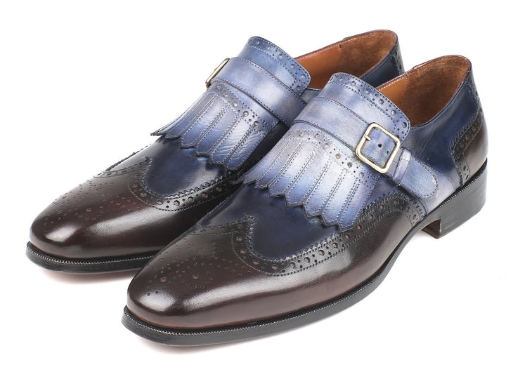 Paul Parkman Kiltie Monkstraps Blue & Brown Shoes (ID#52SL79) Size 9-9.5 D(M) US