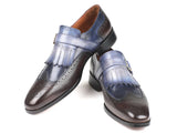 Paul Parkman Kiltie Monkstraps Blue & Brown Shoes (ID#52SL79) Size 7.5 D(M) US