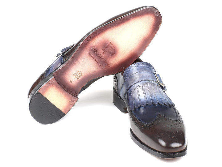 Paul Parkman Kiltie Monkstraps Blue & Brown Shoes (ID#52SL79)