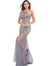 Jovani Gunmetal Beaded Fitted Sheer Prom Dress
