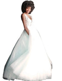 Jovani Off White Floral Appliques V Neck Prom Ballgown Dress