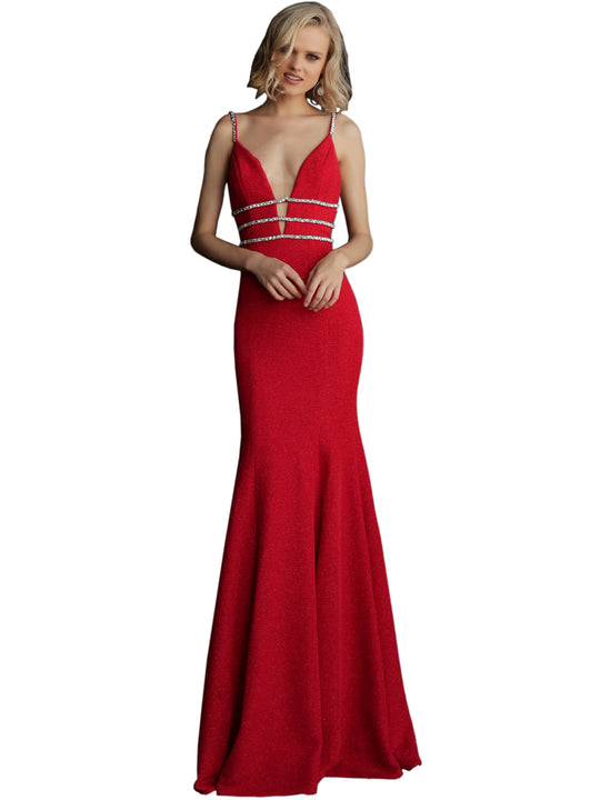 Jovani Crimson Fitted Embellished Waist Spaghetti Straps Prom Dress Saris and Things Jovani Crimson Fitted Embellished Waist Spaghetti Straps Prom Dress Saris and Things