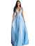 Jovani Light Blue Floral Embroidered Plunging Neckline Prom Dress