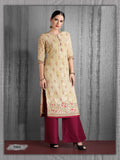 Beige and Maroon Embroidered Chikankari Kurti