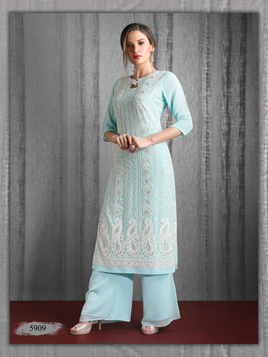 Buy GoSriKi Women's Sky Blue Straight Floral Embroidered Chikankari Kurti  Online at Best Prices in India - JioMart.