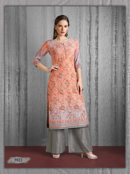 Elegant Peach Embroidered Chikankari Kurti