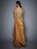 Heavily Embroidered Gold High-Low Draped Saree-Back