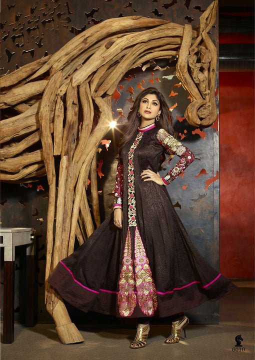 Long Black Shimmer Long Anarkali by Shilpa Shetty (6010)