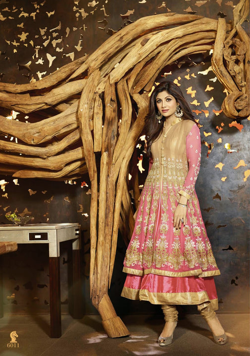 Long Pink Shimmer Anarkali by Shilpa Shetty (6011)