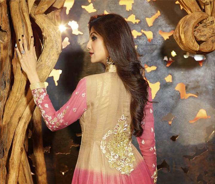 Long Pink Shimmer Anarkali by Shilpa Shetty (6011)
