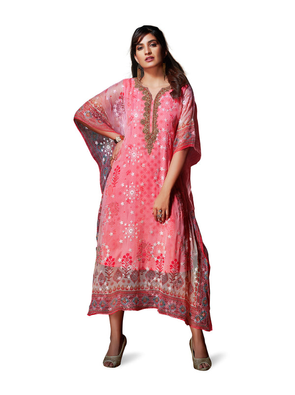 Pastel Pink Kaftan Style Long Kurti