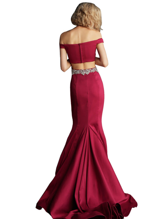 Jovani Berry Off the Shoulder Sweetheart Neck Prom Dress