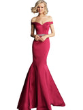 Jovani Berry Off the Shoulder Sweetheart Neck Prom Dress