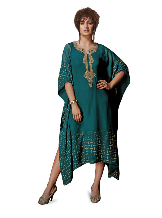 Modern Bottle Green Kaftan Style Long Kurti Modern Bottle Green Kaftan Style Long Kurti