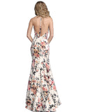 Jovani Multi Color Floral Fitted V Neck Evening Dress