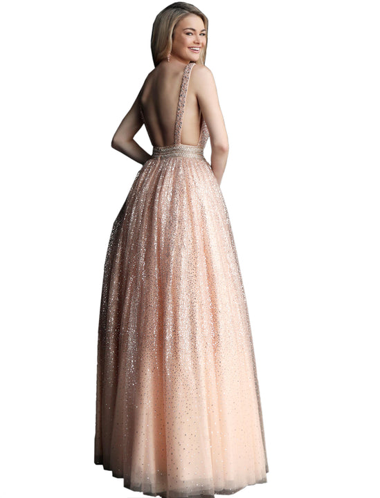 Jovani Blush Embellished Bodice Glitter Prom Ballgown