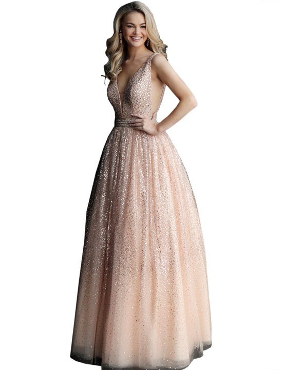 Jovani Blush Embellished Bodice Glitter Prom Ballgown