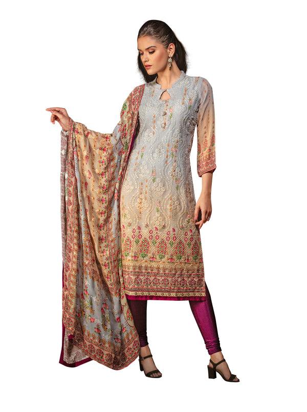 Royal Silver Embroidered Chikankari Long Kurti  Salwar Kameez SuitD-6219