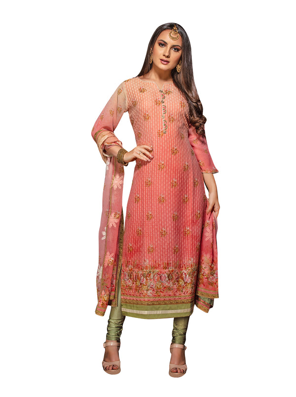 Coral Embroidered Chikankari Long Kurti Salwar Kameez Suit D-6222