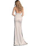 Jovani Silver Beaded Halter V Neck Prom Dress