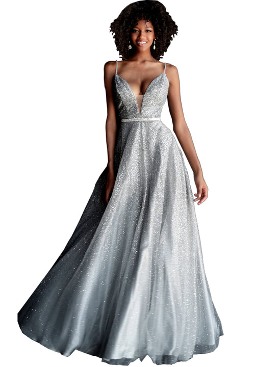Jovani Gunmetal Plunging Neckline Glitter A Line Prom Gown Dress Saris and Things Jovani Gunmetal Plunging Neckline Glitter A Line Prom Gown Dress Saris and Things