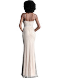 Jovani Silver Nude Spaghetti Straps Beaded Prom Dress