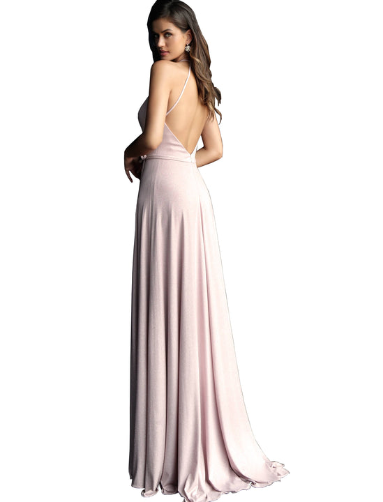 Jovani Blush Key Hole Neckline Open Back Prom Dress