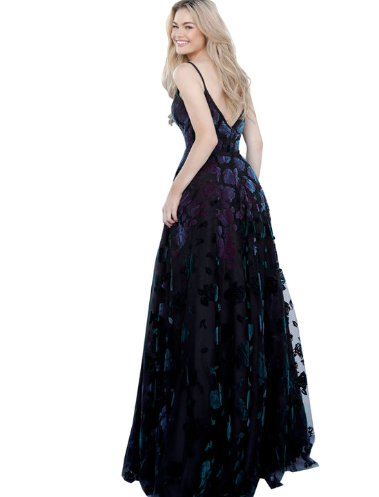Jovani Black Multi Spaghetti Straps V Neck Floral Prom Dress Saris and Things Jovani Black Multi Spaghetti Straps V Neck Floral Prom Dress Saris and Things