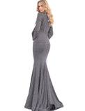 Jovani Gunmetal Plunging V Neck Long Sleeve Prom Dress