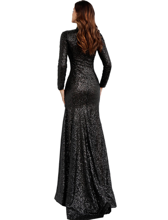 Jovani Black Glitter Long Sleeve High Neck Prom Gown Dress
