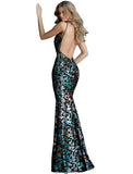 Jovani Black Multi Sequin Embellished Backless Prom Dress