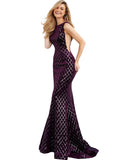Jovani Purple Sequin Embellished Backless Velvet Prom Dress