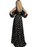 Jovani Black Gold Long Sleeve Embroidered Prom Dress