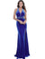 Jovani Royal Halter Neck Embellished Belt Velvet Prom Dress