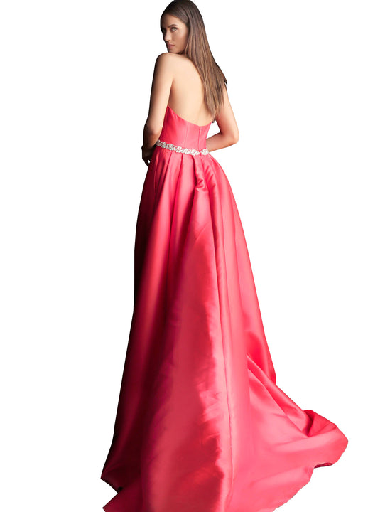 Jovani Red Halter Neck Embellished Belt Prom Gown Dress