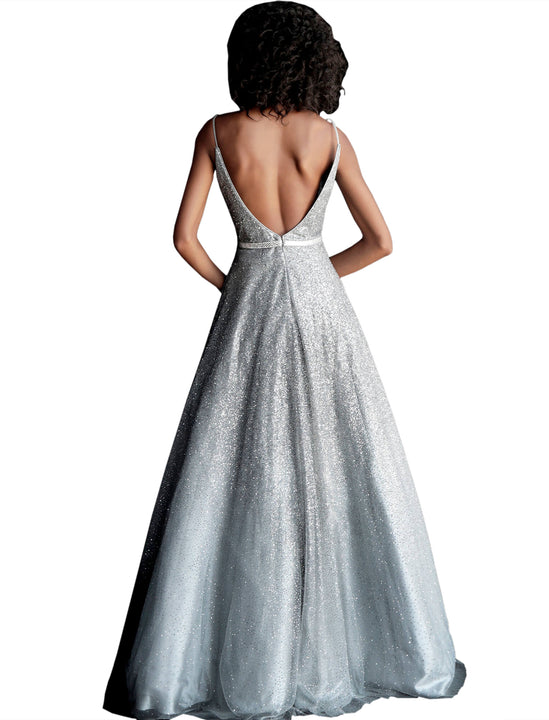 Jovani Silver Embellished V Neck Mermaid Prom Dress