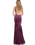 Jovani Mauve Backless High Slit Beaded Prom Dress