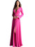 Jovani Hot Pink Long Sleeve Crystal Embellished Belt Prom Dress