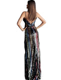 Jovani Multi Color Sequin V Neck Front Slit Prom Dress