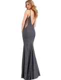 Jovani Gunmetal Fitted Crew Neck Sleeveless Prom Dress