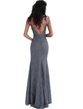 Jovani Gunmetal Fitted Crew Neck Sleeveless Prom Dress