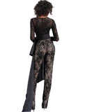 Jovani Black Low V Neck Long Sleeve Prom Jumpsuit Dress