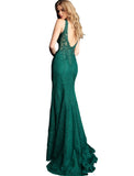 Jovani Emerald Embroidered Mermaid Lace Prom Dress