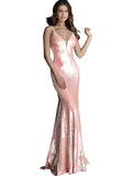 Jovani Coral Plunging Neckline Sequin Fitted Prom Dress
